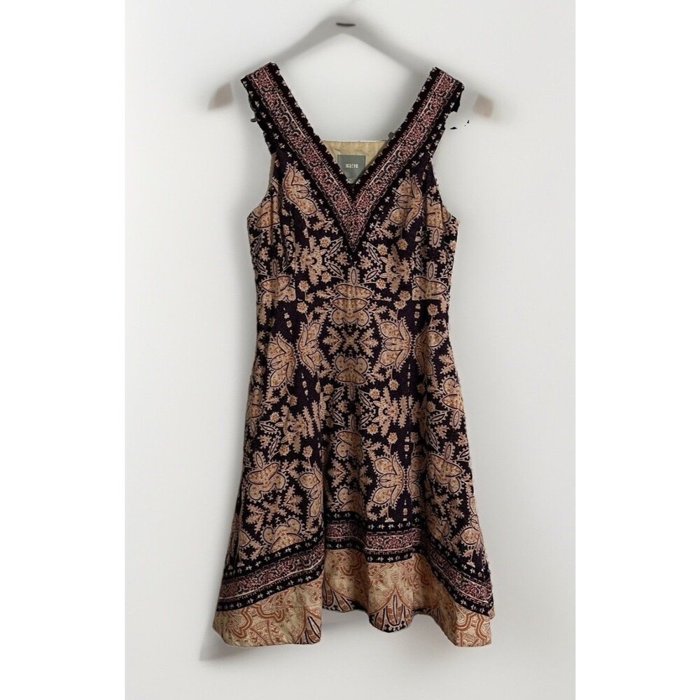 Maeve by Anthropologie Cour Royal Paisley Boho Fit & Flare V-Neck Dress Size 0P